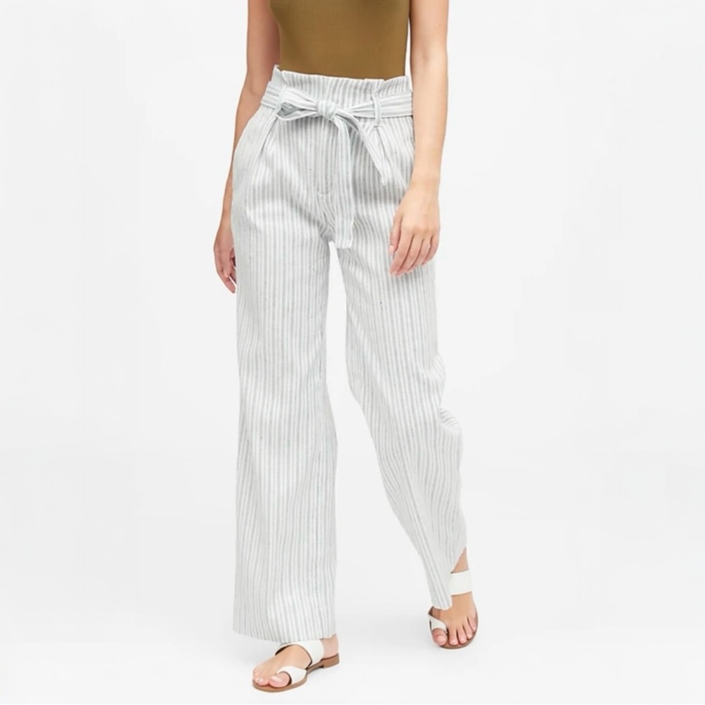 Banana Republic High-Rise Wide-Leg Linen-Cotton Pant In Navy & White Stripe 0